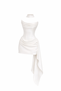 Robe courte élégante blanche avec drapé- SELNESS