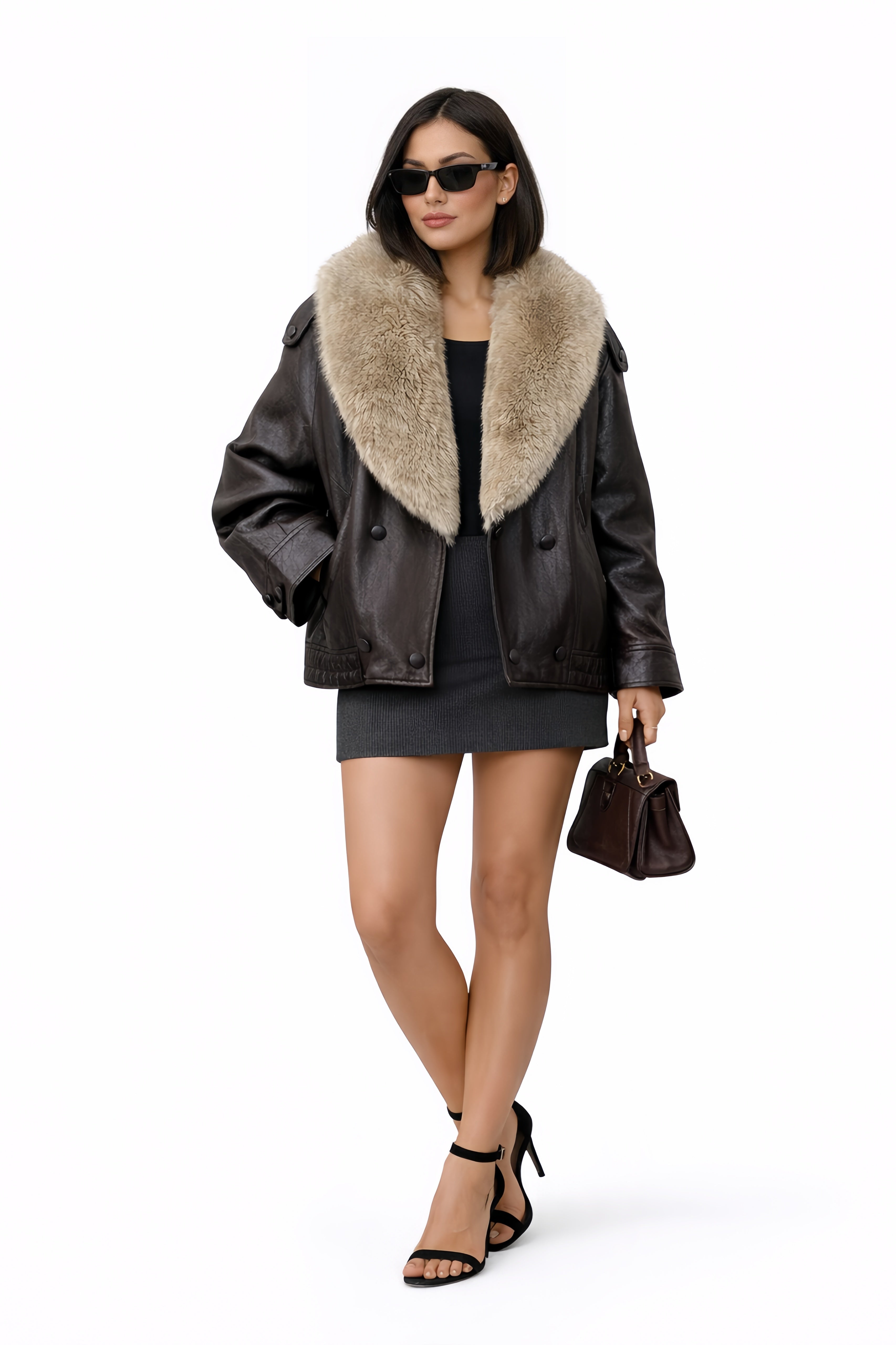 Veste en Cuir Élégante à Col Fourrure – SELNESS