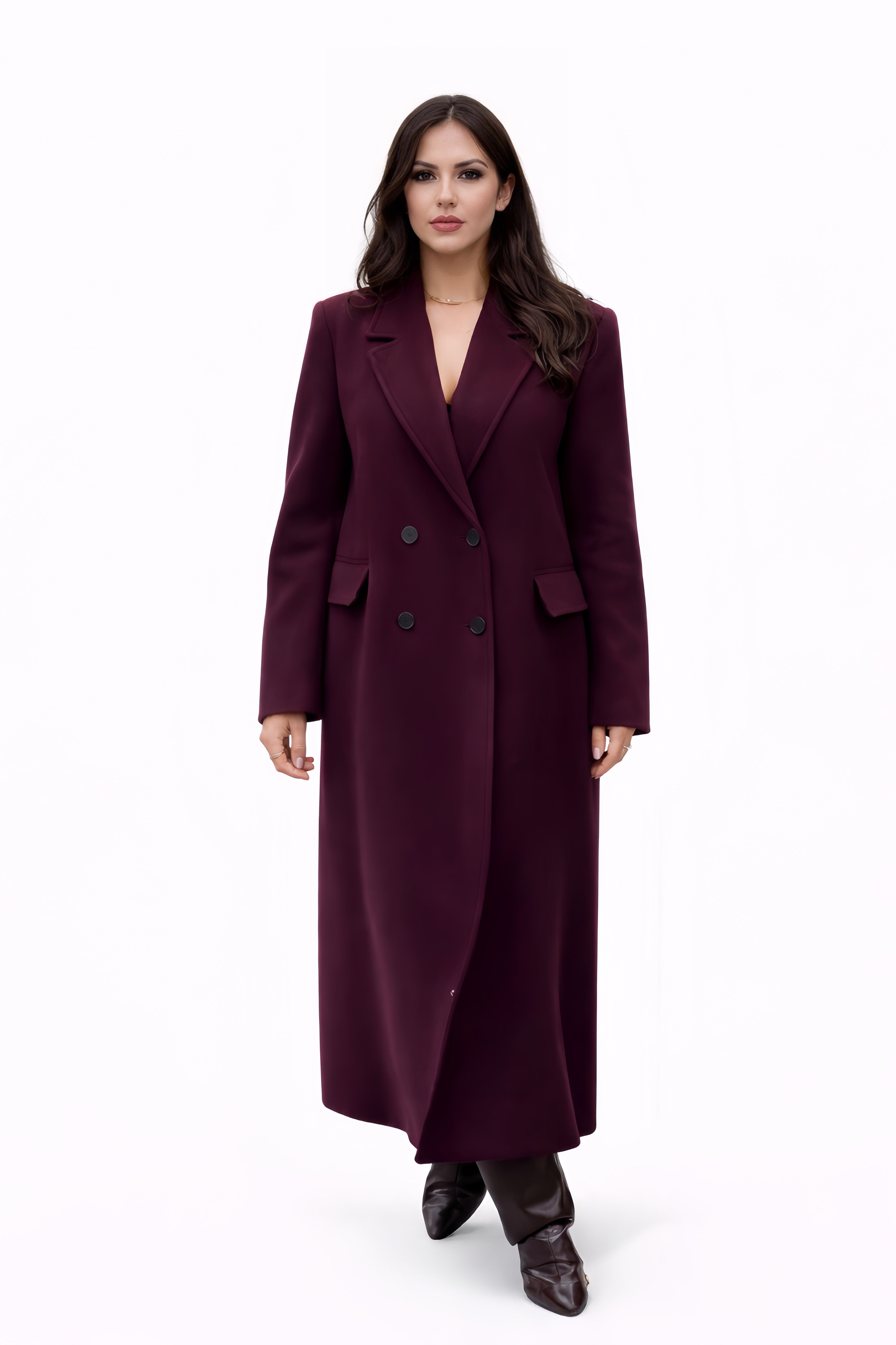 Manteau Long Blazer Bordeaux – SELNESS