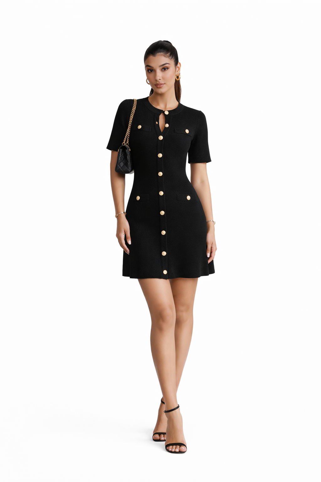 Robe maille côtelée noire – SELNESS