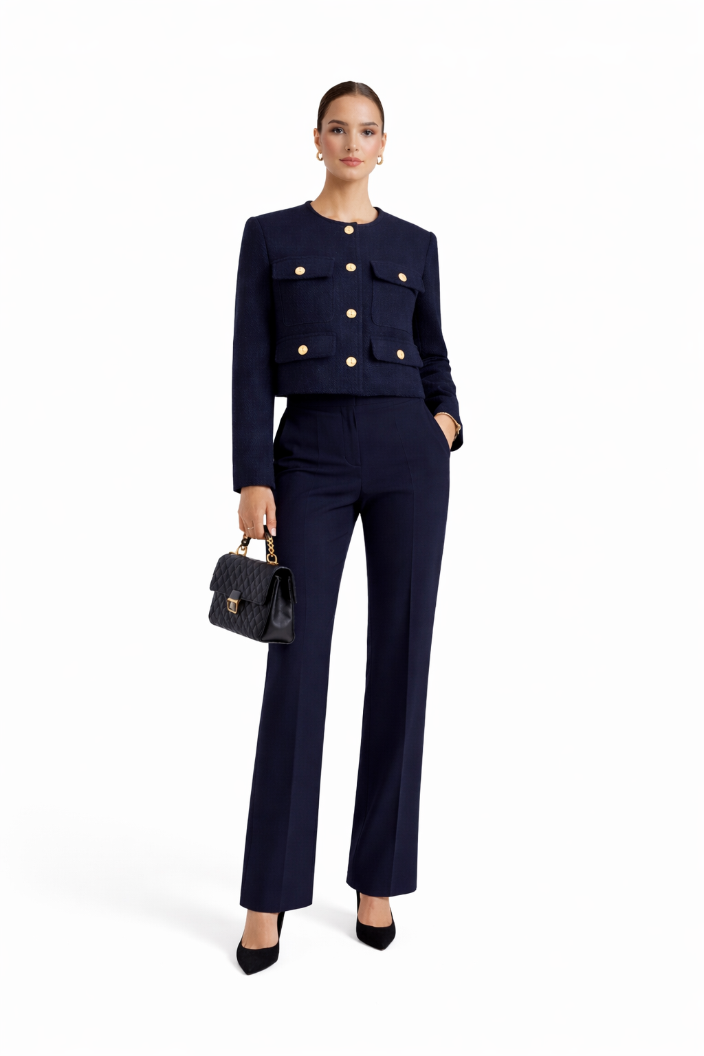 Veste courte en tweed bleu marine – SELNESS