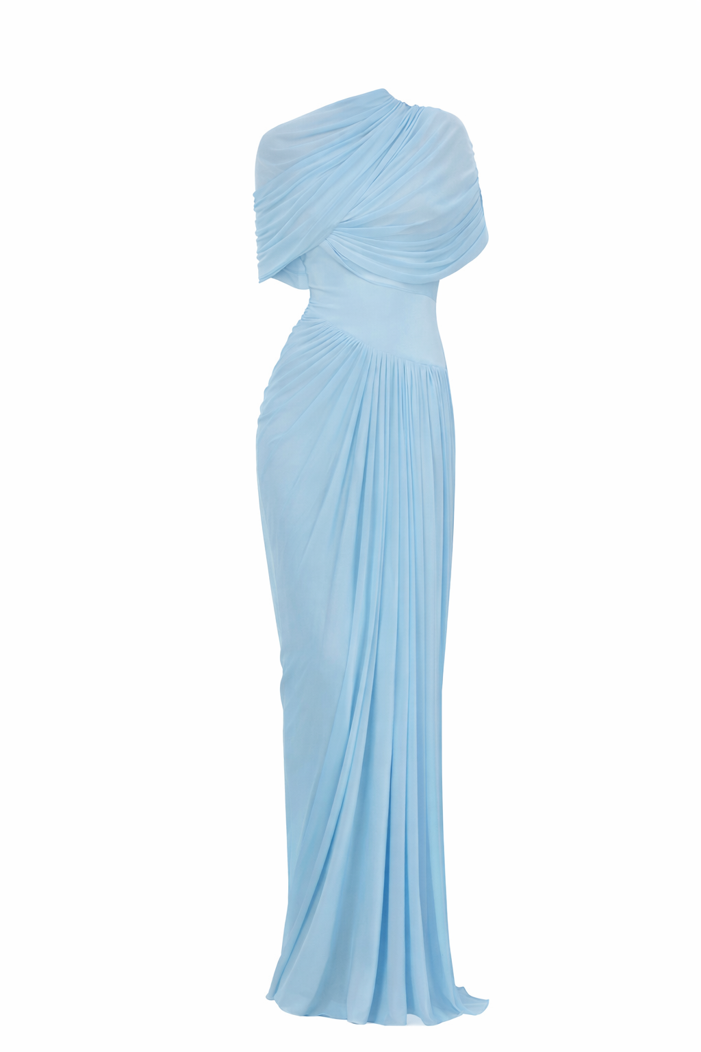 Robe longue élégante drapée bleu ciel-SELNESS