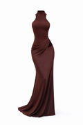Robe longue moulante chocolat élégante- SELNESS