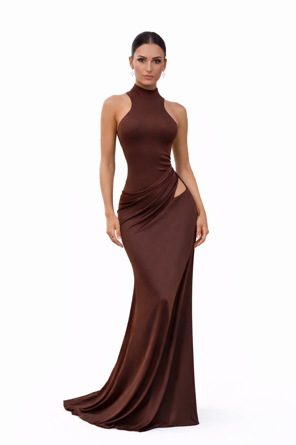 Robe longue moulante chocolat élégante- SELNESS