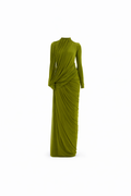 Robe longue drapée élégante vert olive- SELNESS