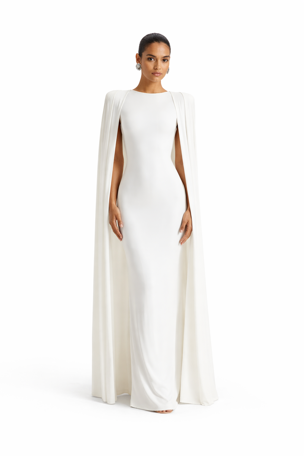 Robe longue blanche minimaliste avec manches cape- SELNESS