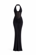 Robe longue noire élégante corset drapé- SELNESS